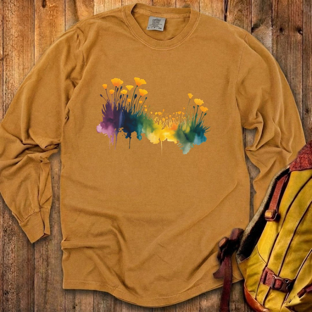 Watercolor Poppy Field Cotton Long Sleeve