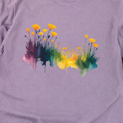 Watercolor Poppy Field Cotton Long Sleeve