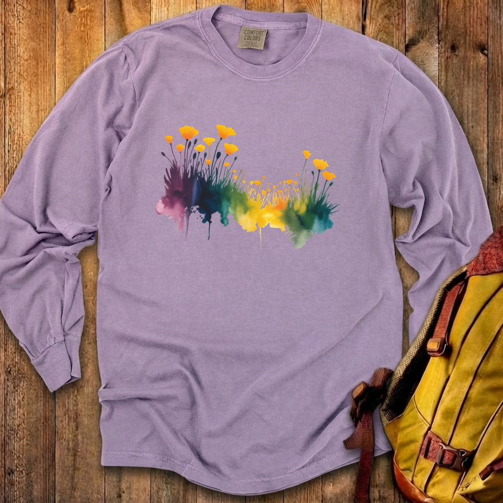 Watercolor Poppy Field Cotton Long Sleeve