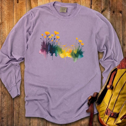 Watercolor Poppy Field Cotton Long Sleeve