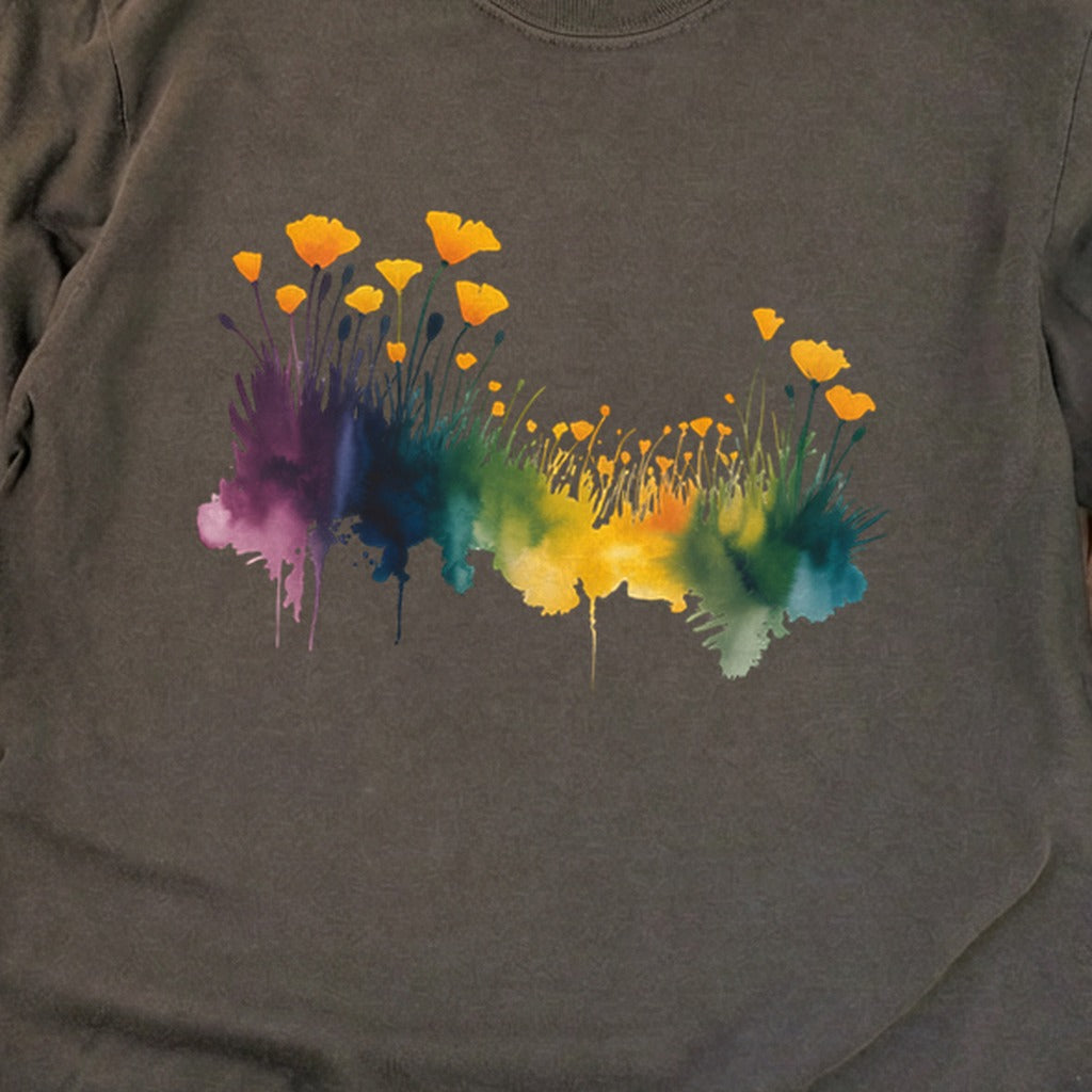 Watercolor Poppy Field Cotton Long Sleeve