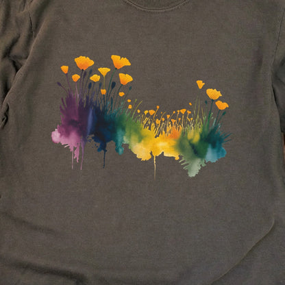 Watercolor Poppy Field Cotton Long Sleeve