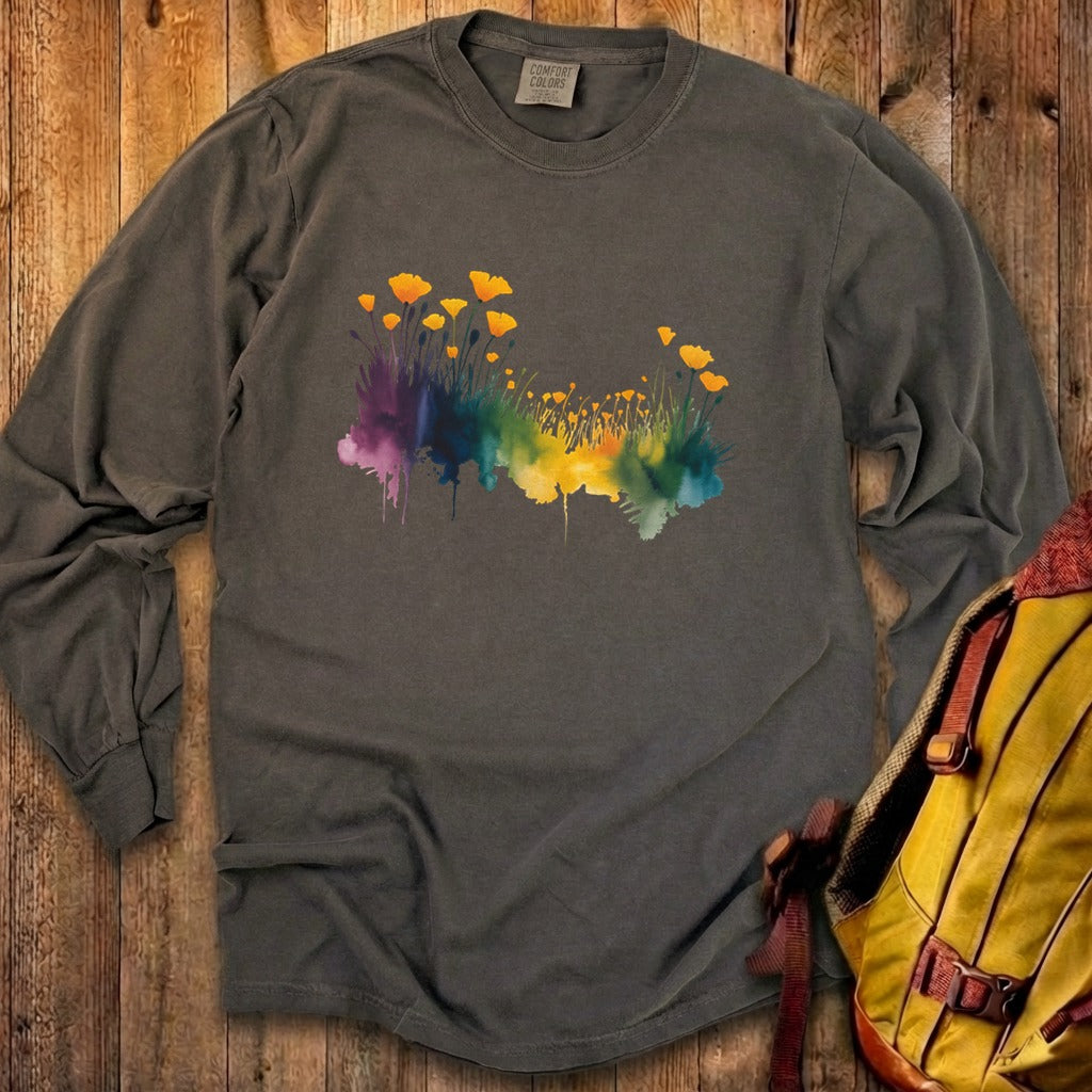 Watercolor Poppy Field Cotton Long Sleeve
