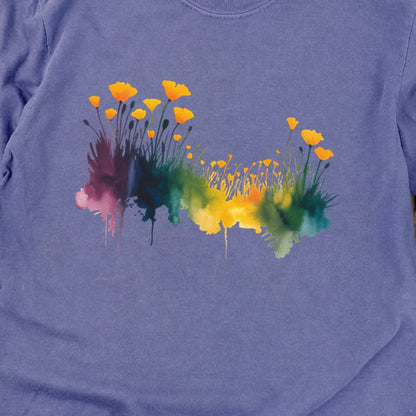 Watercolor Poppy Field Cotton Long Sleeve