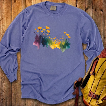 Watercolor Poppy Field Cotton Long Sleeve
