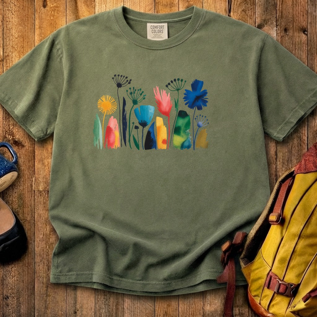 Watercolor Wildflower Meadow Cotton T-Shirt