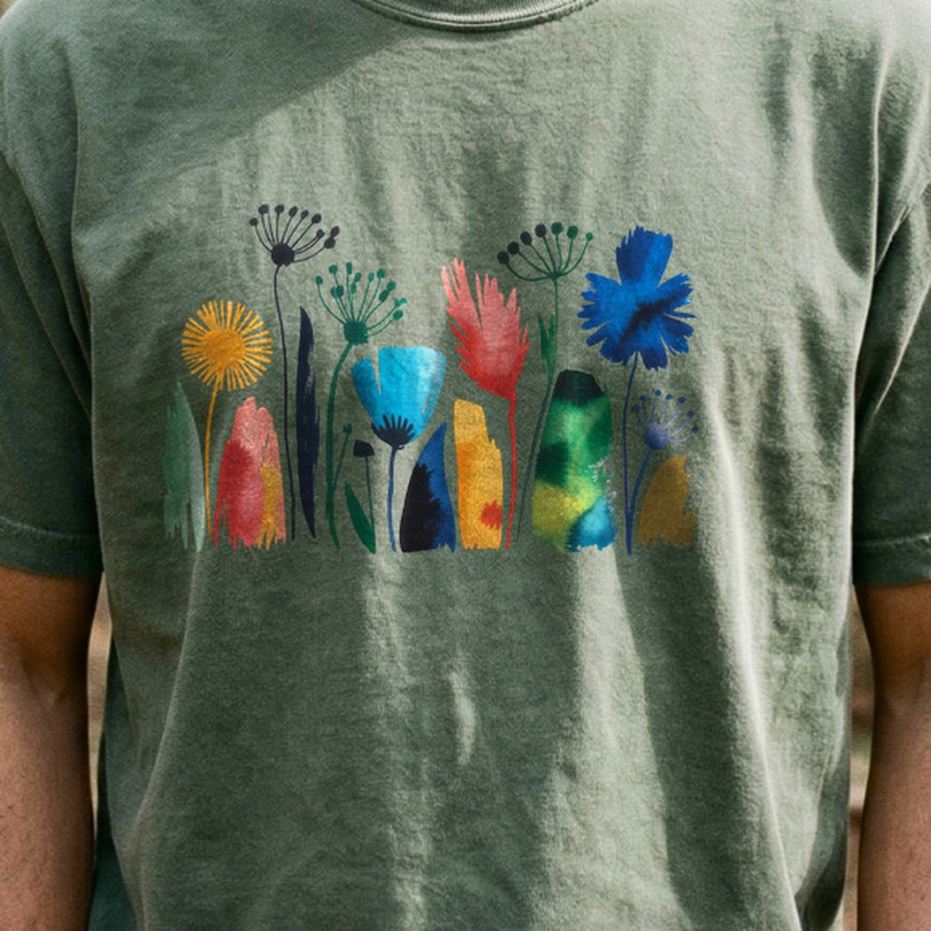 Watercolor Wildflower Meadow Cotton T-Shirt