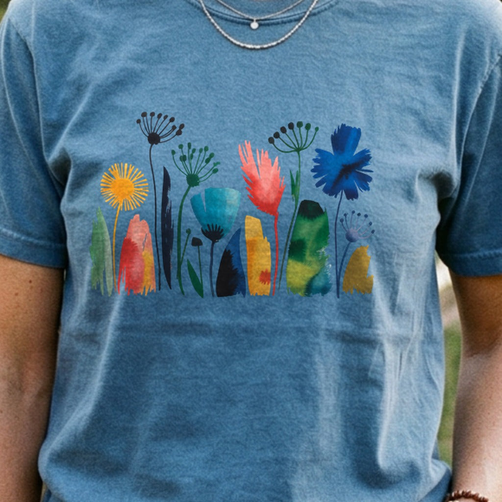 Watercolor Wildflower Meadow Cotton T-Shirt