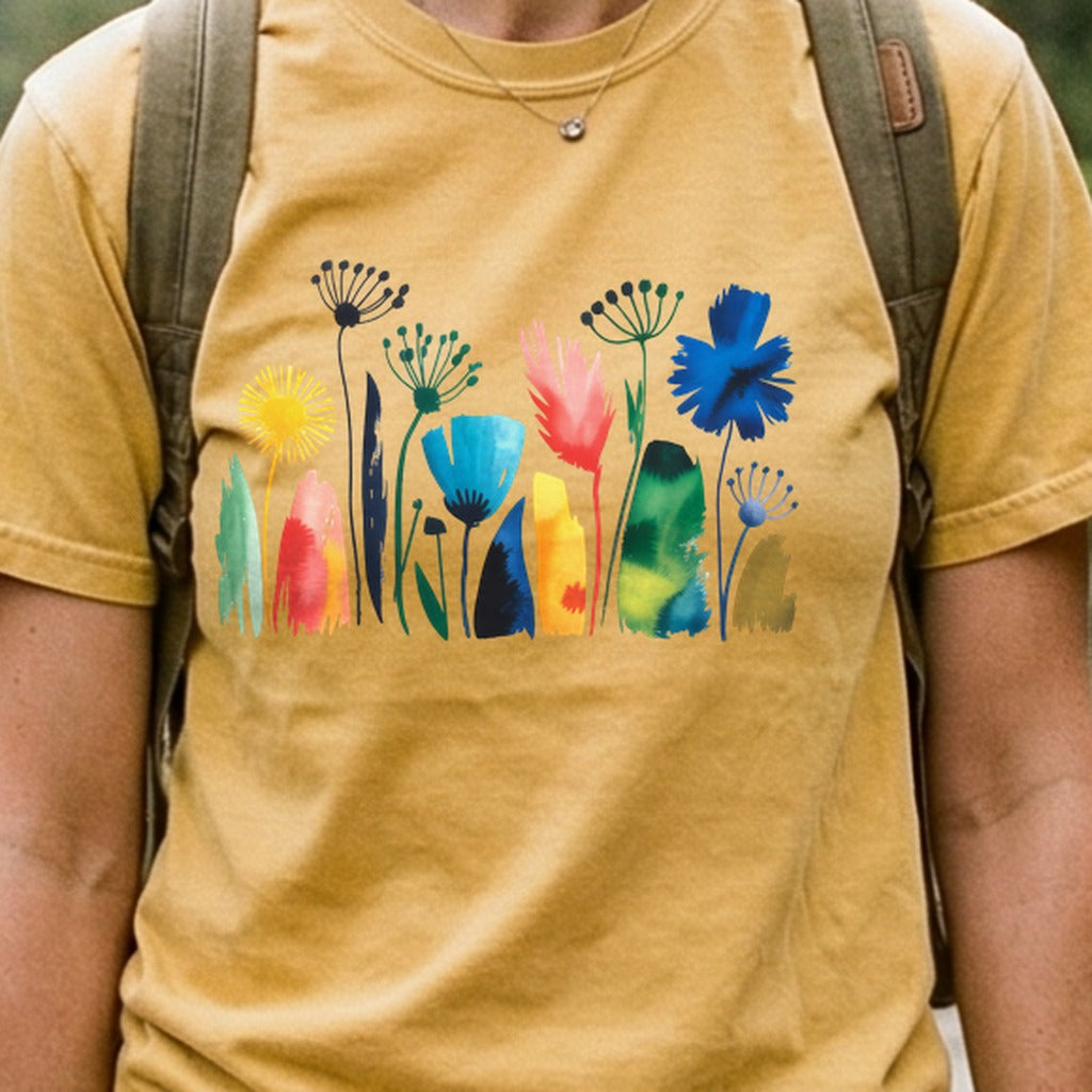 Watercolor Wildflower Meadow Cotton T-Shirt