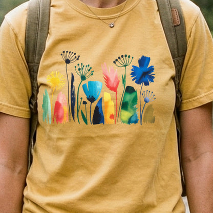 Watercolor Wildflower Meadow Cotton T-Shirt