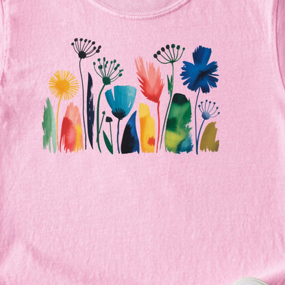 Watercolor Wildflower Meadow Kids Cotton T-Shirt