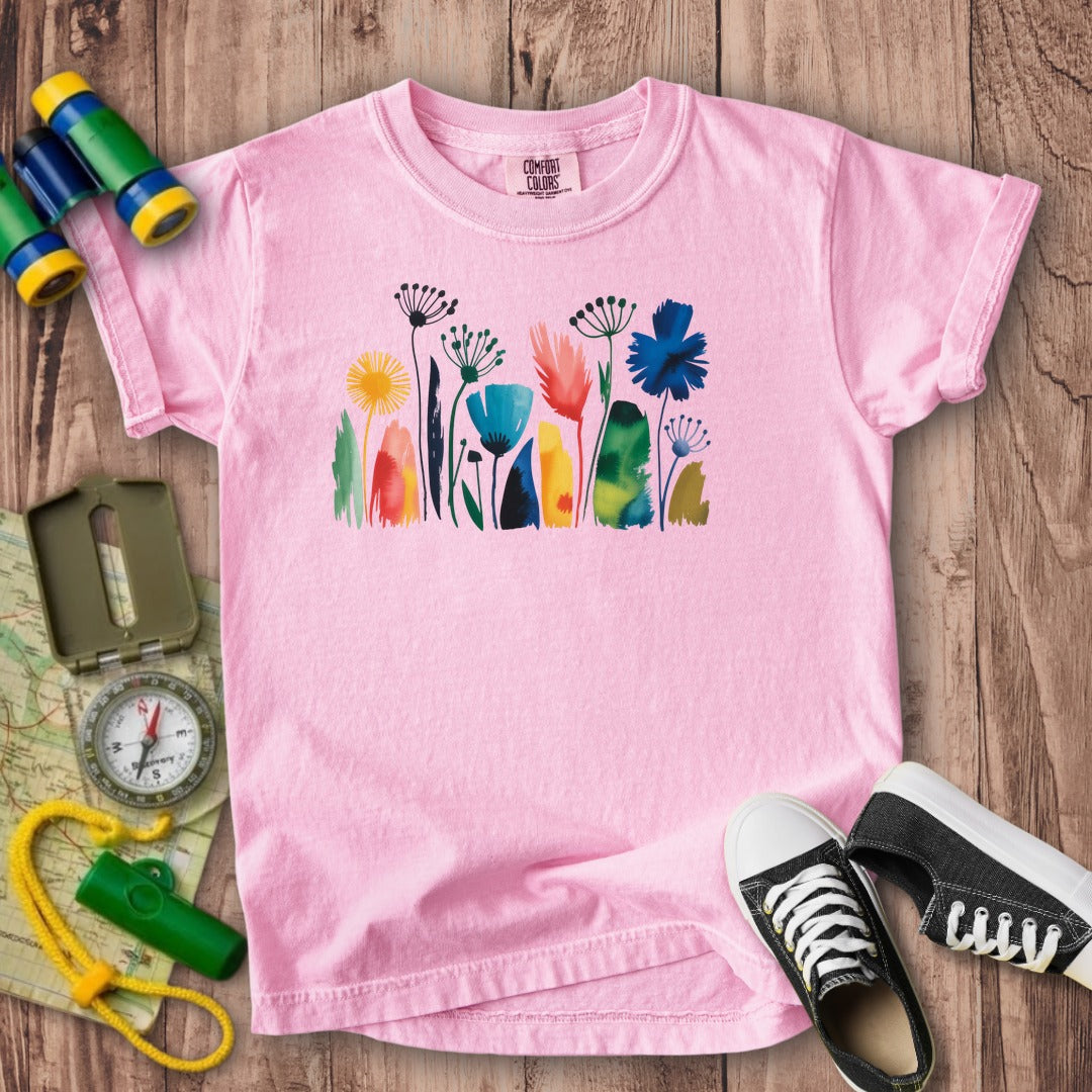 Watercolor Wildflower Meadow Kids Cotton T-Shirt