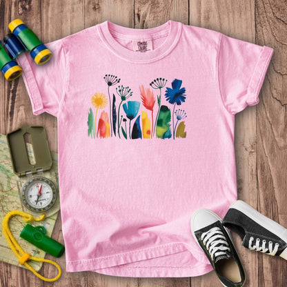 Watercolor Wildflower Meadow Kids Cotton T-Shirt