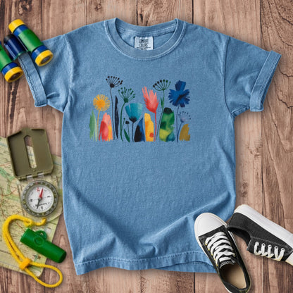 Watercolor Wildflower Meadow Kids Cotton T-Shirt
