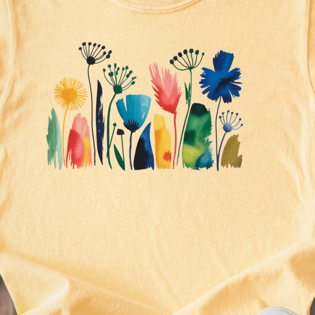 Watercolor Wildflower Meadow Kids Cotton T-Shirt