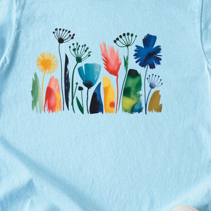 Watercolor Wildflower Meadow Kids Cotton T-Shirt