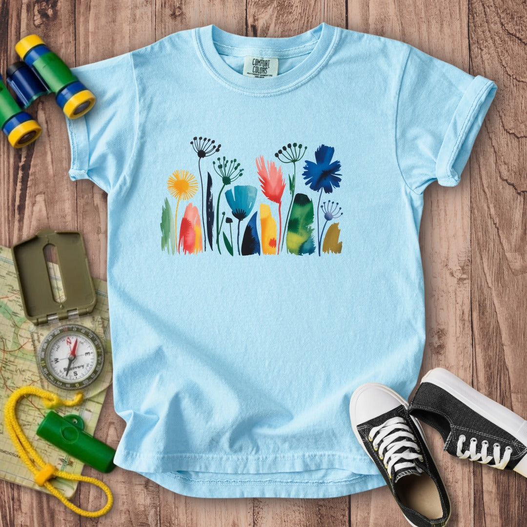 Watercolor Wildflower Meadow Kids Cotton T-Shirt