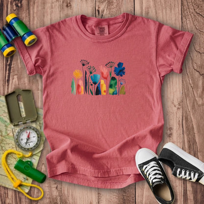 Watercolor Wildflower Meadow Kids Cotton T-Shirt