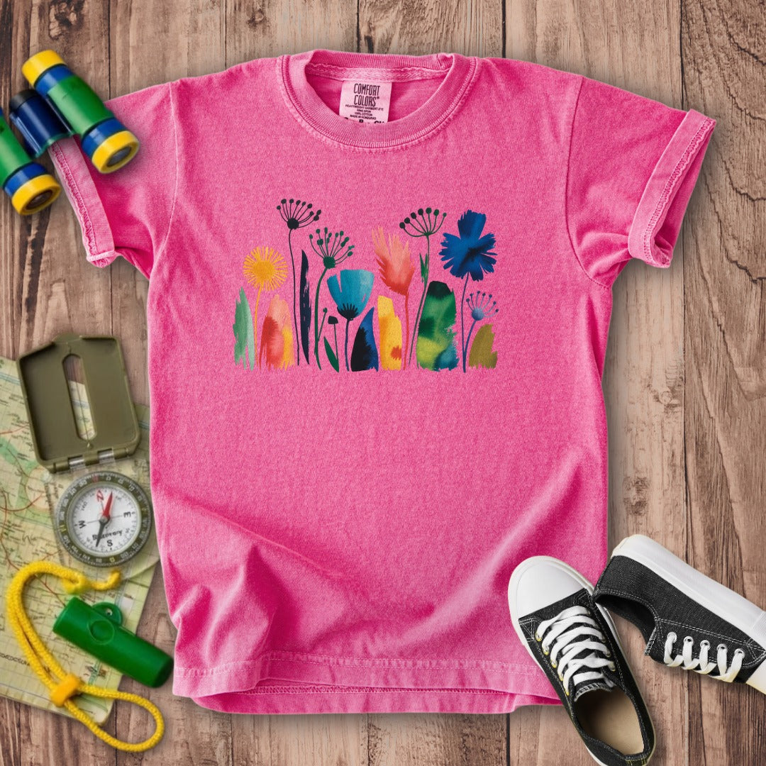 Watercolor Wildflower Meadow Kids Cotton T-Shirt