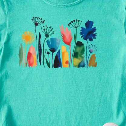 Watercolor Wildflower Meadow Kids Cotton T-Shirt