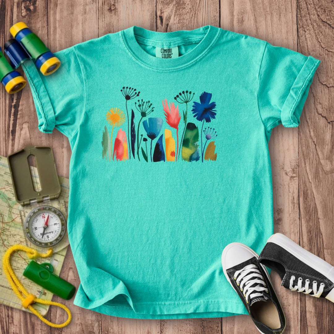 Watercolor Wildflower Meadow Kids Cotton T-Shirt