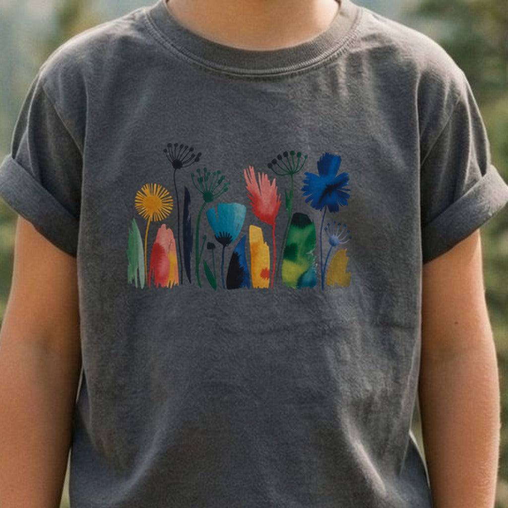 Watercolor Wildflower Meadow Kids Cotton T-Shirt