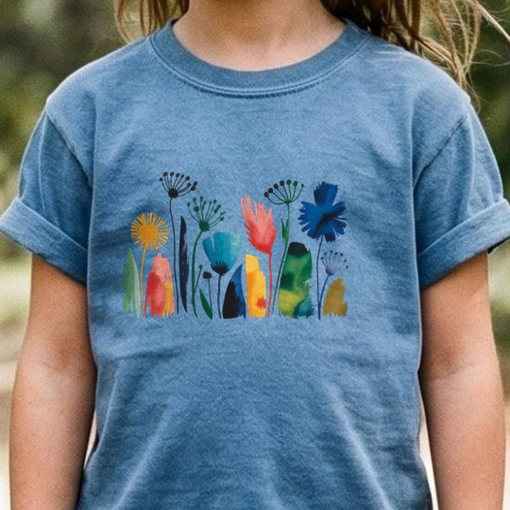 Watercolor Wildflower Meadow Kids Cotton T-Shirt