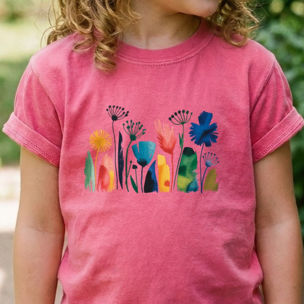Watercolor Wildflower Meadow Kids Cotton T-Shirt