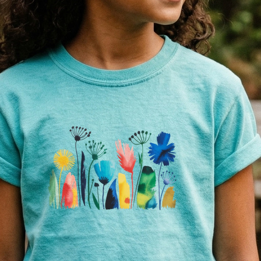 Watercolor Wildflower Meadow Kids Cotton T-Shirt