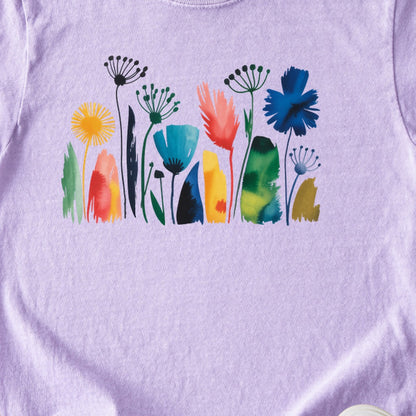 Watercolor Wildflower Meadow Kids Cotton T-Shirt