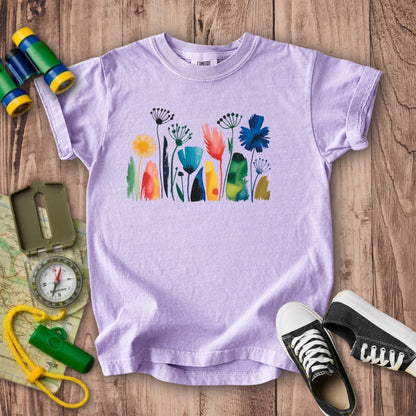 Watercolor Wildflower Meadow Kids Cotton T-Shirt