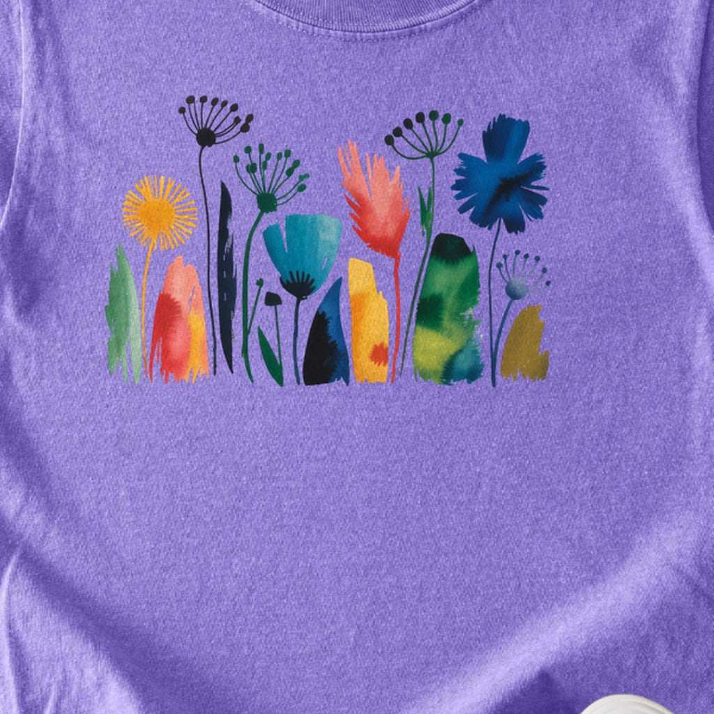 Watercolor Wildflower Meadow Kids Cotton T-Shirt