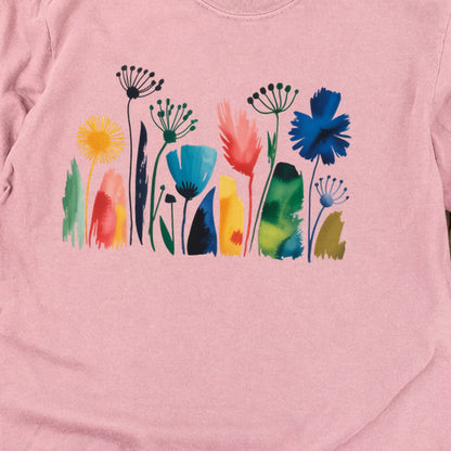 Watercolor Wildflower Meadow Cotton Long Sleeve