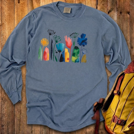Watercolor Wildflower Meadow Cotton Long Sleeve