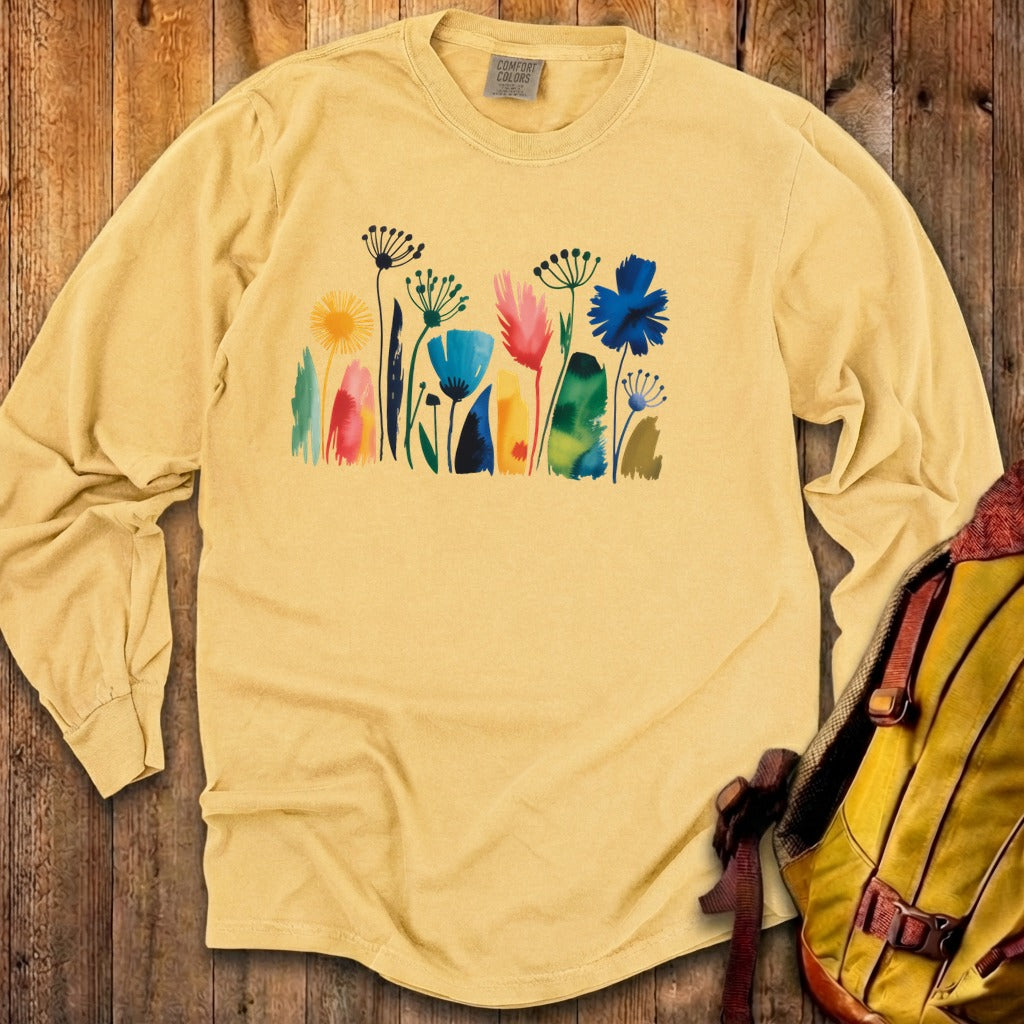 Watercolor Wildflower Meadow Cotton Long Sleeve