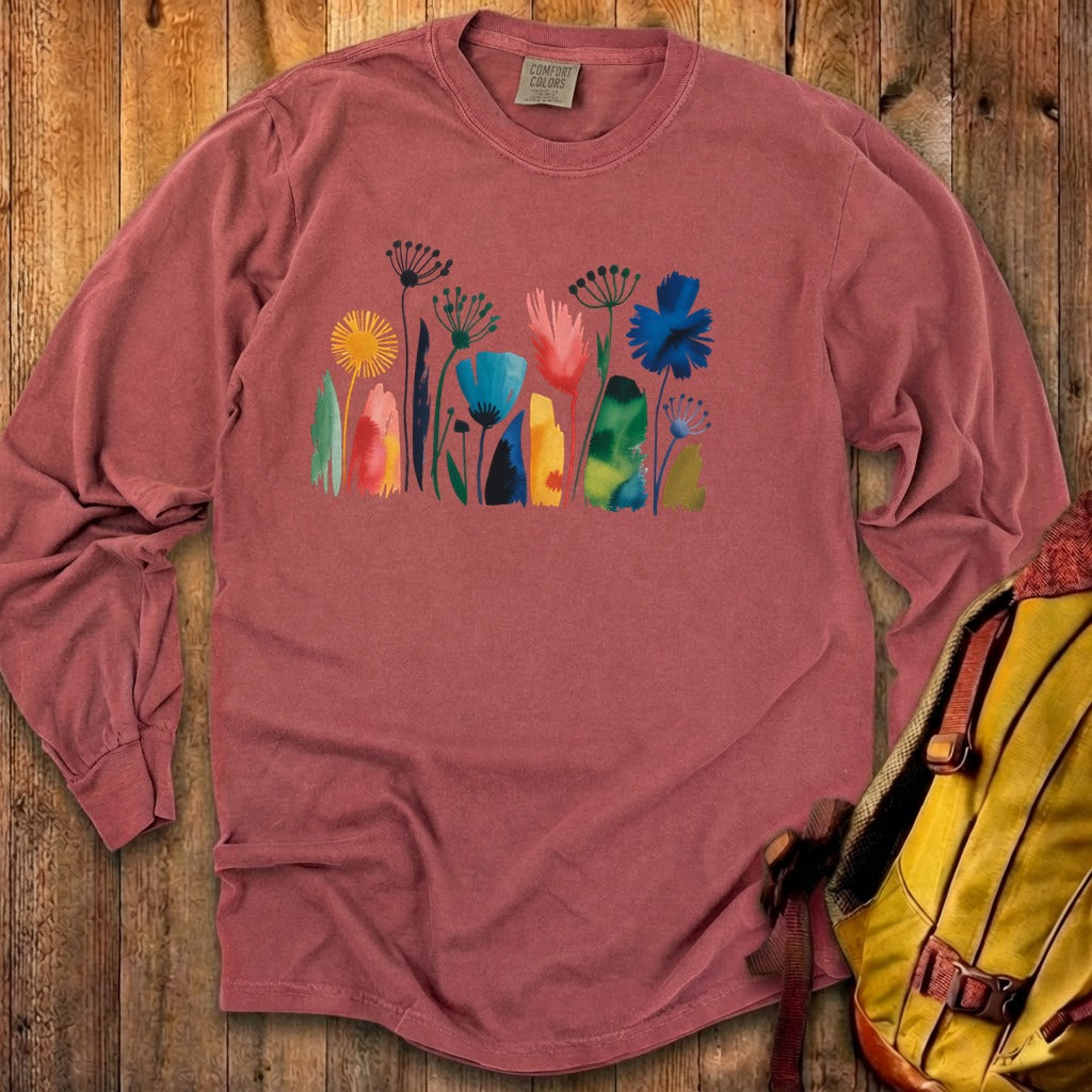 Watercolor Wildflower Meadow Cotton Long Sleeve