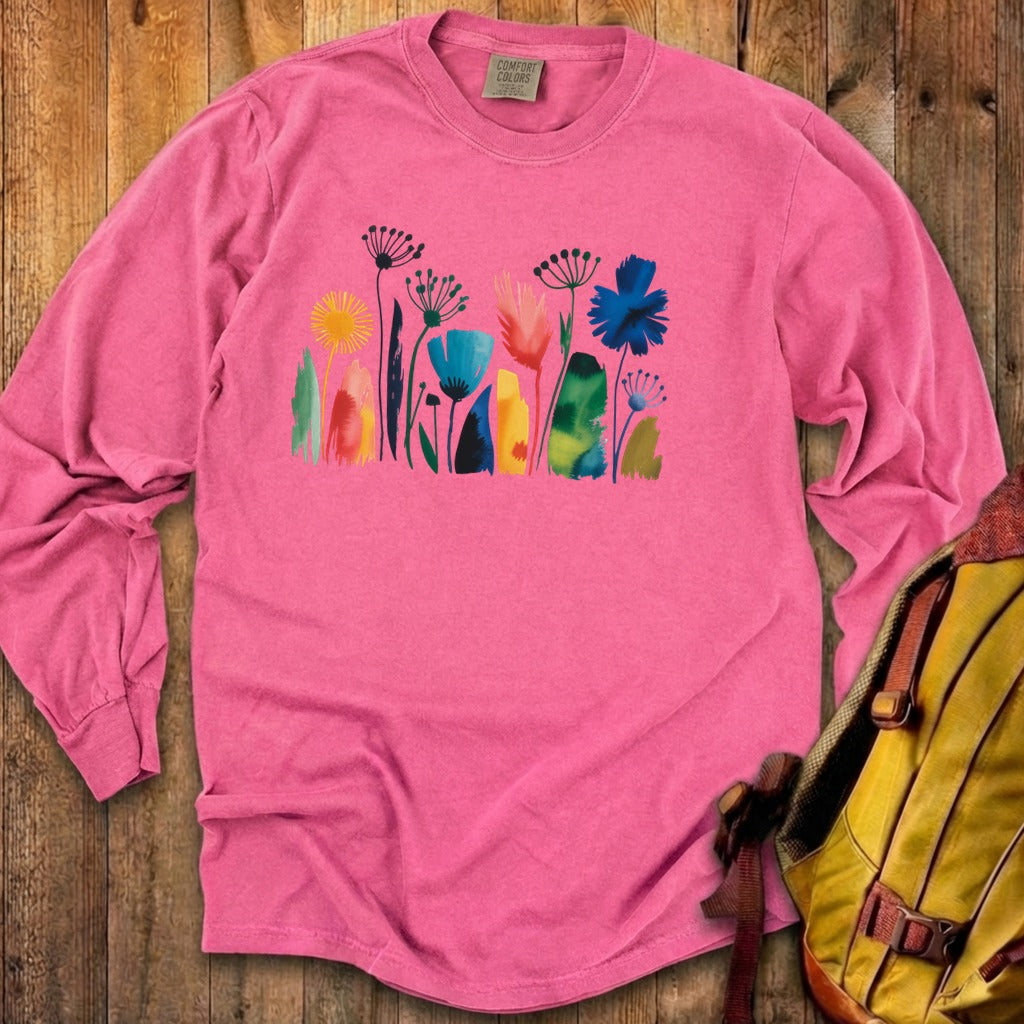 Watercolor Wildflower Meadow Cotton Long Sleeve