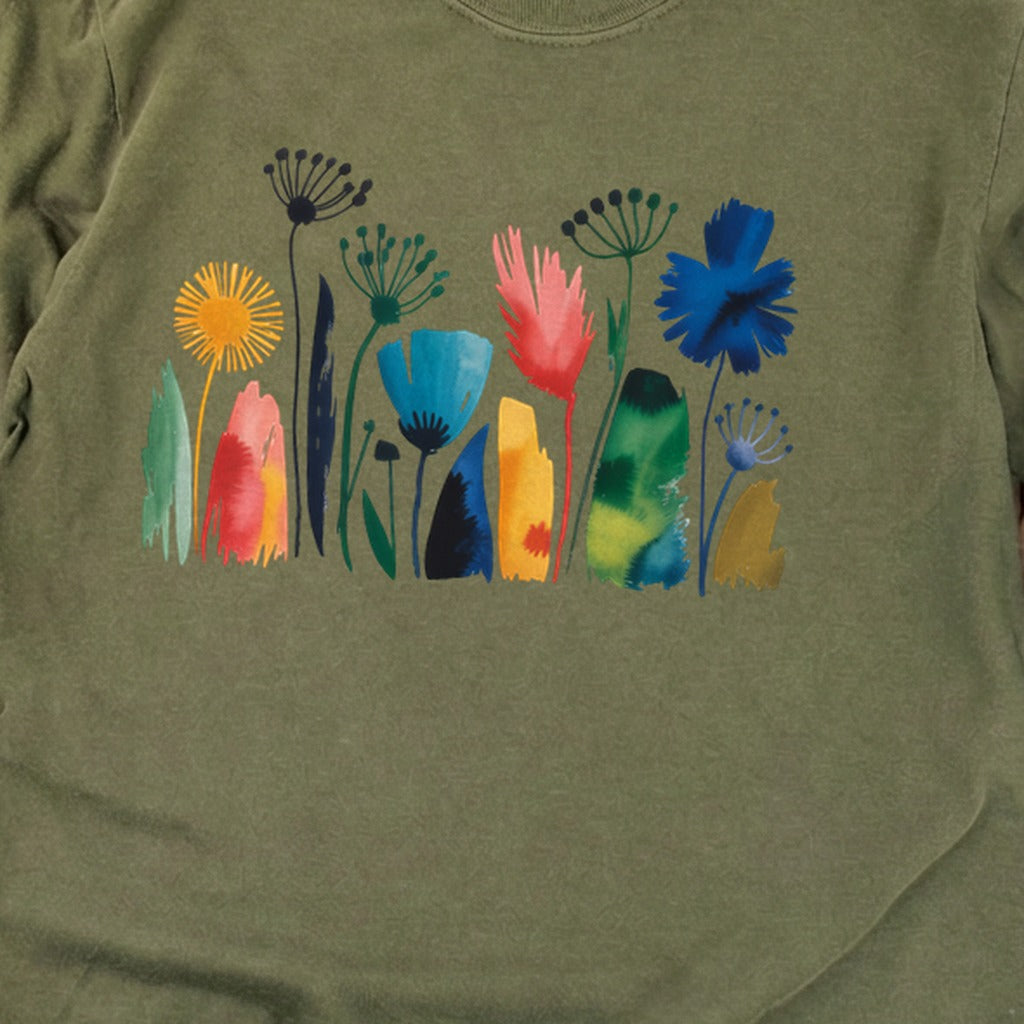 Watercolor Wildflower Meadow Cotton Long Sleeve