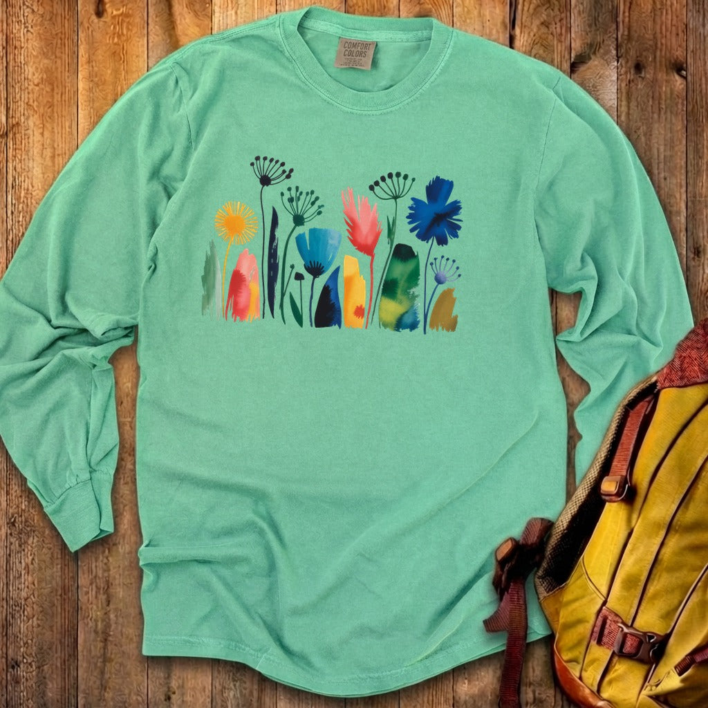 Watercolor Wildflower Meadow Cotton Long Sleeve