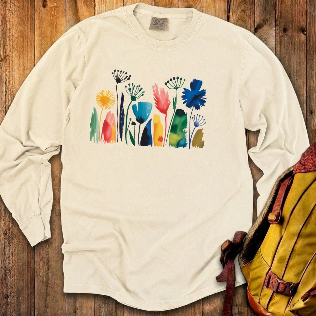 Watercolor Wildflower Meadow Cotton Long Sleeve