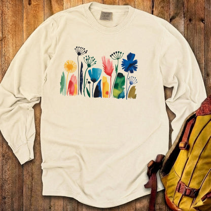 Watercolor Wildflower Meadow Cotton Long Sleeve