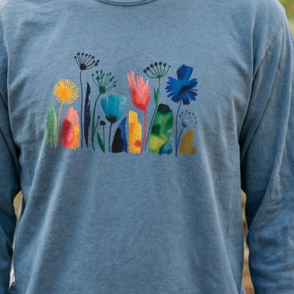 Watercolor Wildflower Meadow Cotton Long Sleeve