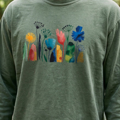 Watercolor Wildflower Meadow Cotton Long Sleeve
