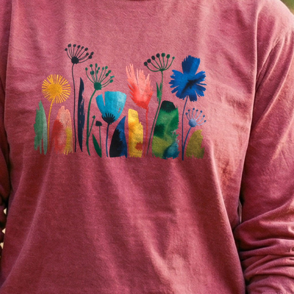 Watercolor Wildflower Meadow Cotton Long Sleeve
