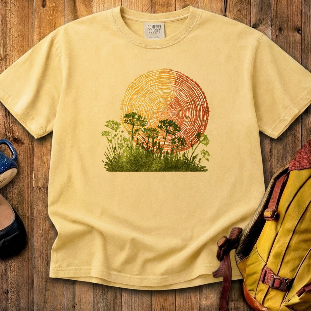 Woodcut Flower Meadow Cotton T-Shirt