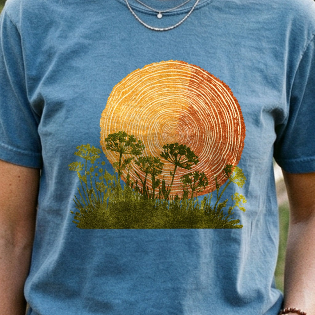 Woodcut Flower Meadow Cotton T-Shirt
