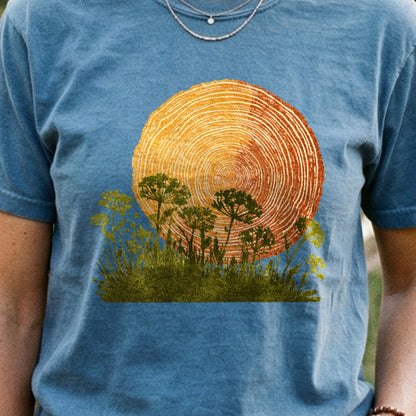 Woodcut Flower Meadow Cotton T-Shirt