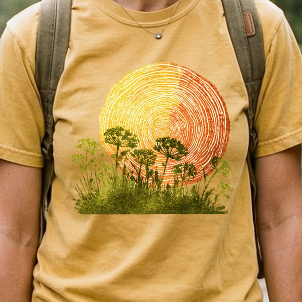 Woodcut Flower Meadow Cotton T-Shirt