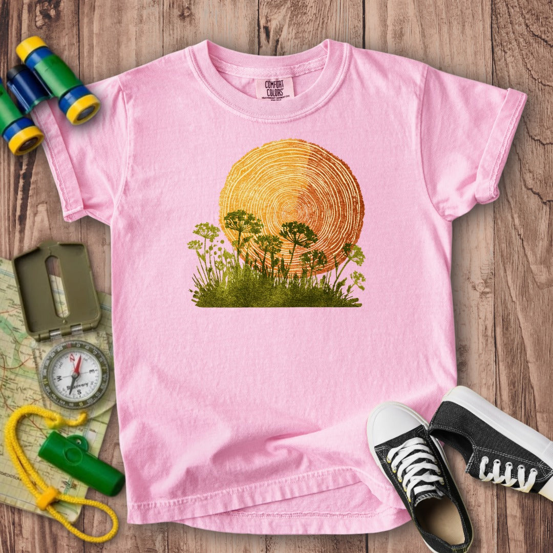 Woodcut Flower Meadow Kids Cotton T-Shirt