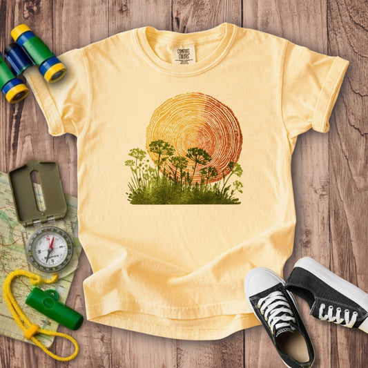 Woodcut Flower Meadow Kids Cotton T-Shirt